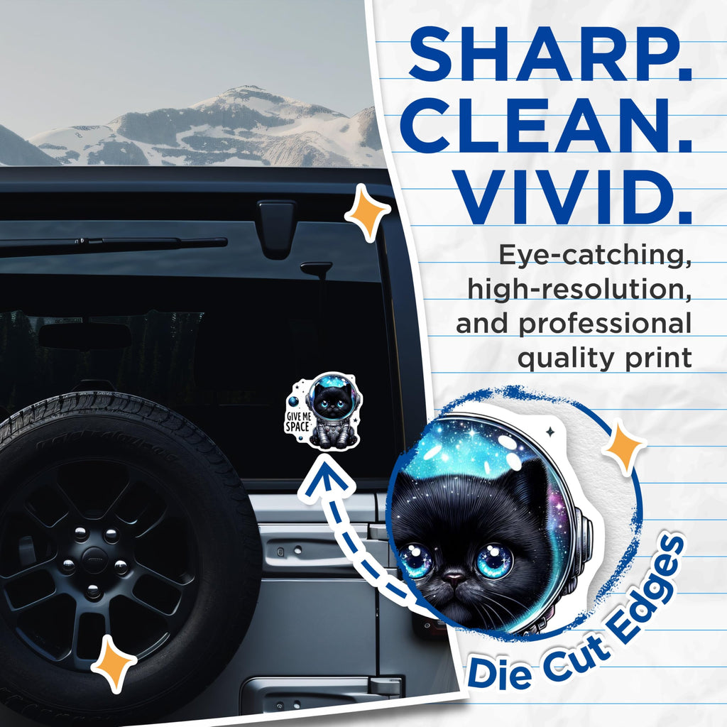 (2 Pack) Give Me Space Cat Stickers - Cute Astronaut Cat Decal - Space Themed Stickers for Laptops and Water Bottles - 5" On Longest Side - Sticks to Smooth Flat Surfaces - Made in USA - BMCS4585
