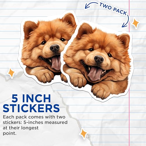 (2 Pack) Cute Dog Stickers - Adorable Pet Stickers - Animal Lover Decal - 5" On Longest Side - Sticks to Smooth Flat Surfaces - Made in USA - BMCS9933