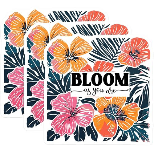 (3 Pack) Floral Decals - Hibiscus Flower Decals - Bloom As You are Stickers - 3 Inches On Longest Side - Easy Peel & Apply - Made in USA - 3MCS2640