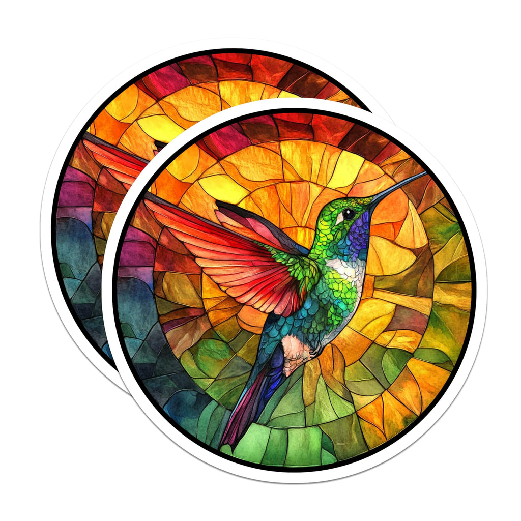 (2 Pack) Stained Glass Hummingbird Magnets - Vibrant Bird Art - Nature Inspired Decor - Kitchen Fridge Accents - 5 Inches On Longest Side - Thick Durable Magnet - Made in USA - MAG26110