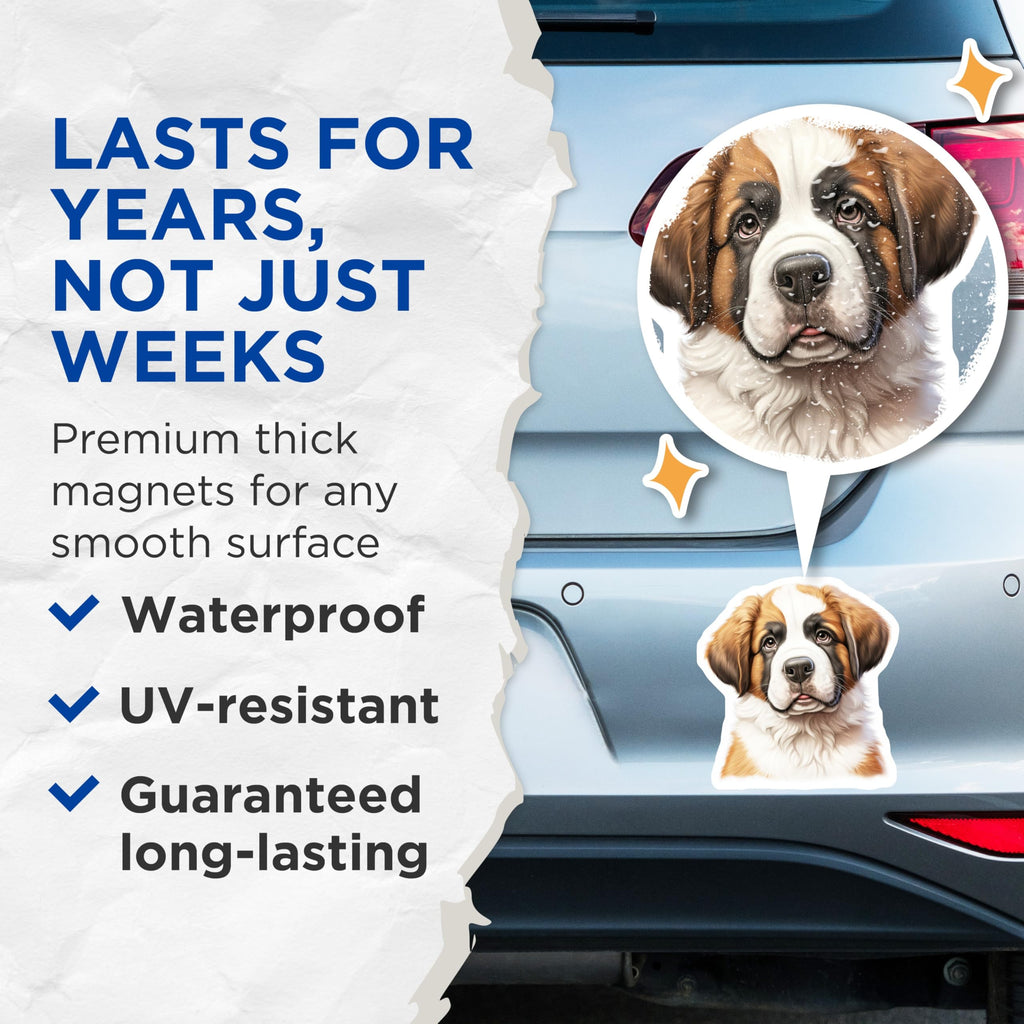 (2 Pack) St Bernard Puppy Magnets - Cute Dog Breed Decor - Pet Lover Home Accent - 5 Inches On Longest Side - Thick Durable Magnet - Made in USA - MAG24489