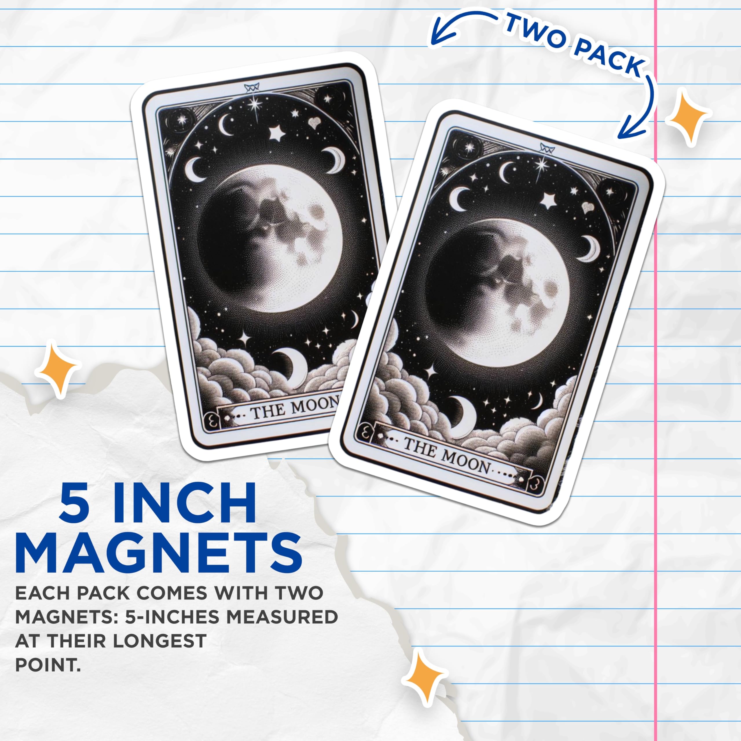(2 Pack) The Moon Tarot Card Magnets - Celestial Witchy Decor - Mystical Spiritual Art - Lunar Astrological Symbolism - 5 Inches On Longest Side - Thick Durable Magnet - Made in USA - MAG20755