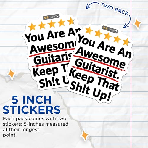 (2 Pack) You are an Awesome Guitarist Stickers - Motivational Musician - Funny Rock Band Decal - 5" On Longest Side - Sticks to Smooth Flat Surfaces - Made in USA - BMCS9348