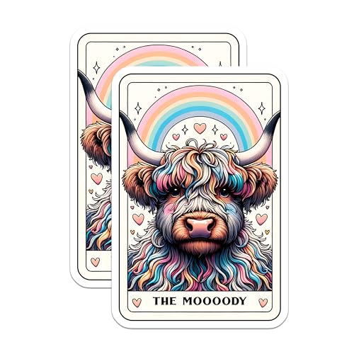 (2 Pack) The Mooody Stickers - Cow Stickers - Rainbow Cow Stickers - Funny Stickers for Laptop - Vinyl Stickers - 5" On Longest Side - Sticks to Smooth Flat Surfaces - Made in USA - BMCS4645