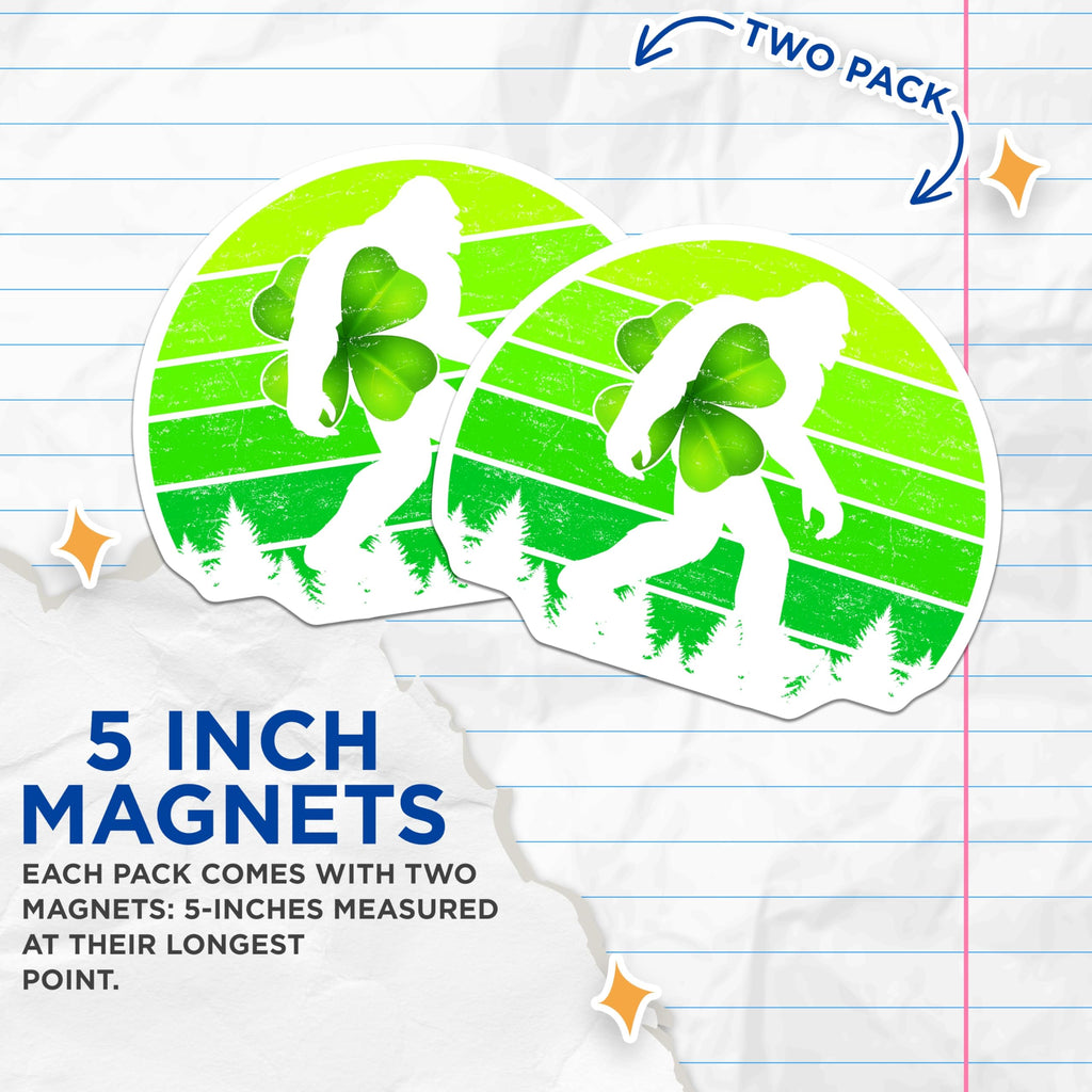 (2 Pack) Bigfoot Magnets - Lucky Clover - St Patricks Day Refrigerator Decor - 5" On Longest Side - Premium Magnet - for Cars, Refrigerators, Toolboxes, Lockers - Made in USA - MAG16986