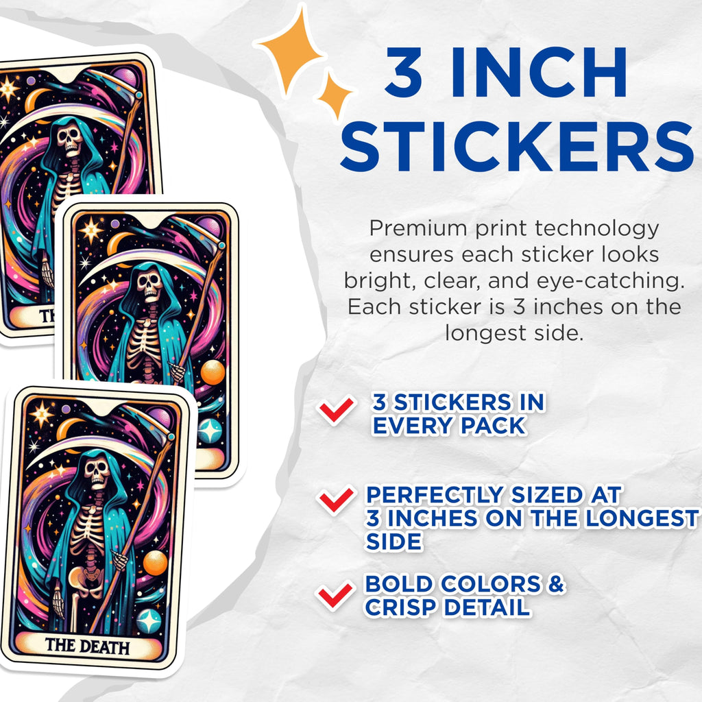 (3 Pack) Tarot Card Decals - Death Card - Laptop Decal - 3 Inches On Longest Side - Easy Peel & Apply - Made in USA - 3MCS4151