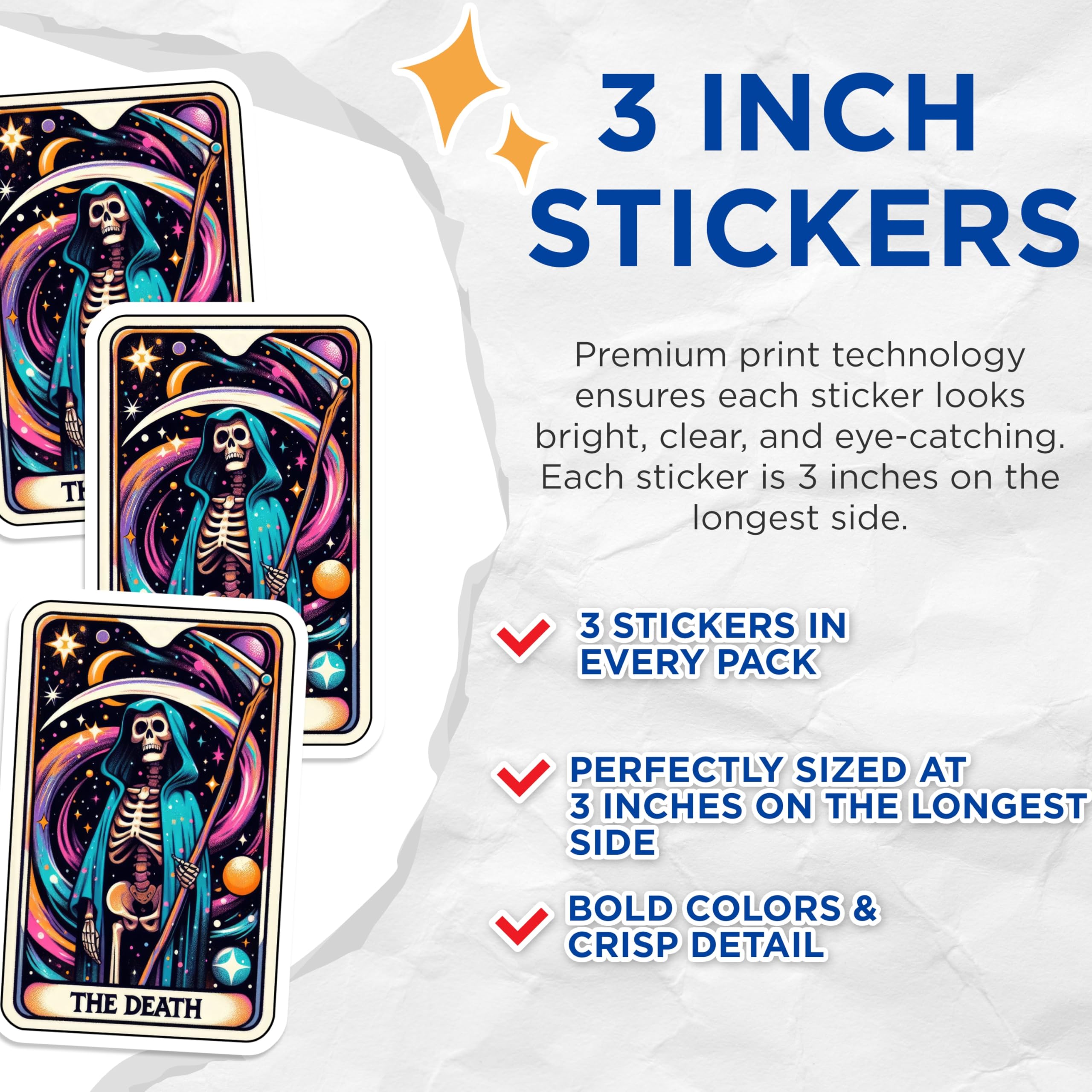 (3 Pack) Tarot Card Decals - Death Card - Laptop Decal - 3 Inches On Longest Side - Easy Peel & Apply - Made in USA - 3MCS4151