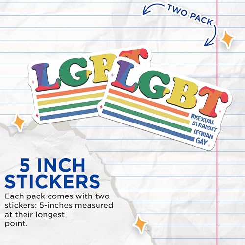 (2 Pack) LGBT Stickers - Bisexual Stickers - Straight Stickers - Lesbian Stickers - Gay Stickers - Pride Stickers - 5" On Longest Side - Sticks to Smooth Flat Surfaces - Made in USA - BMCS3810