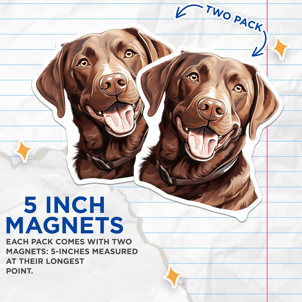 (2 Pack) Chocolate Lab Magnets - Labrador Retriever Art - Dog Mom Decor - 5 Inches On Longest Side - Thick Durable Magnet - Made in USA - MAG25317