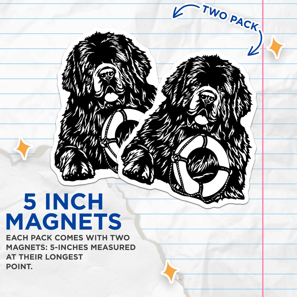 (2 Pack) Newfoundland Dog Magnets - Life Preserver Dog - Pet Lover Home Decor - 5 Inches On Longest Side - Thick Durable Magnet - Made in USA - MAG39131
