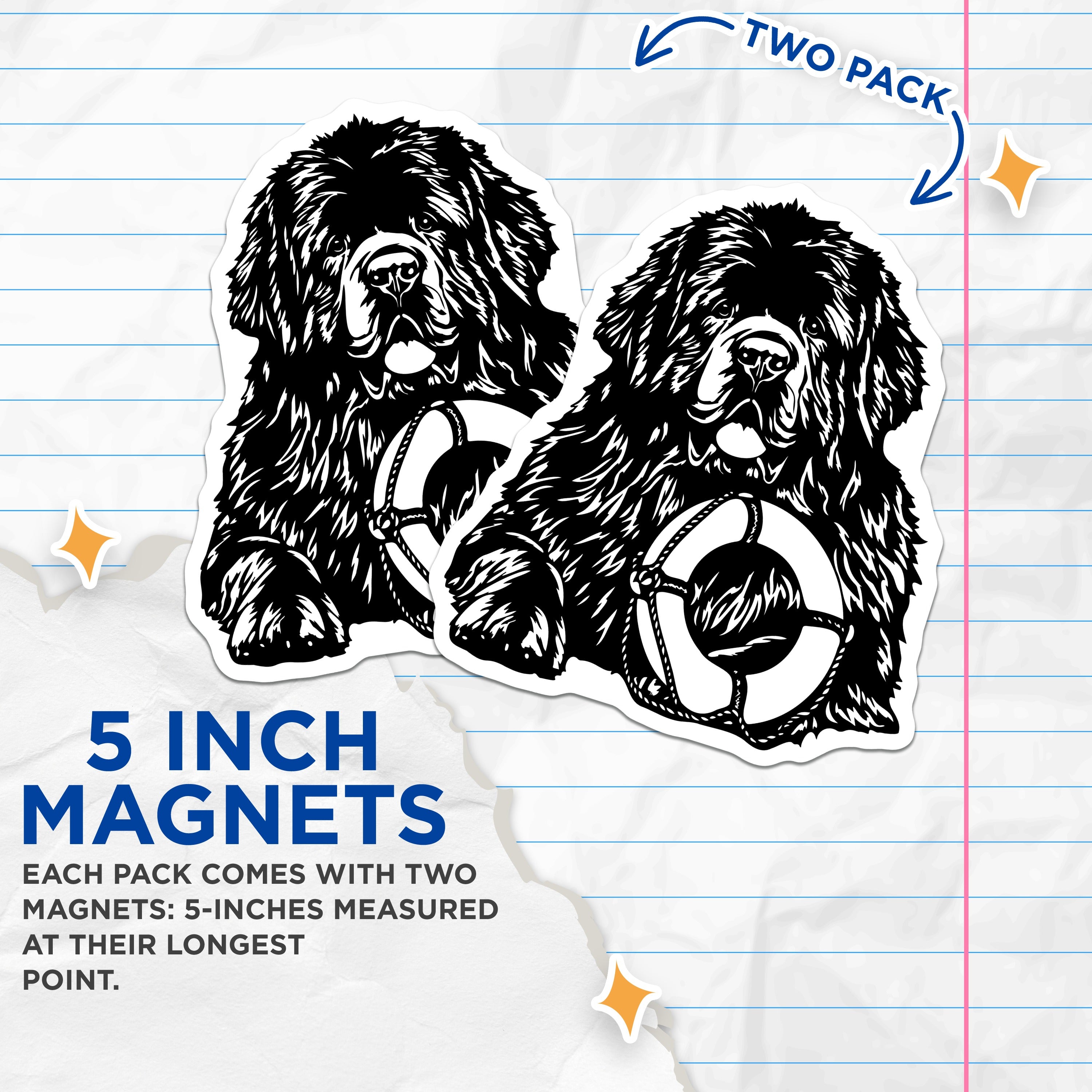 (2 Pack) Newfoundland Dog Magnets - Life Preserver Dog - Pet Lover Home Decor - 5 Inches On Longest Side - Thick Durable Magnet - Made in USA - MAG39131