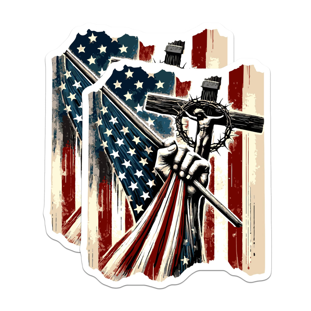 (2 Pack) American Flag Christian Cross Magnets - Patriotic Faith Display Decor - Religious Freedom Devotion Art - 5 Inches On Longest Side - Thick Durable Magnet - Made in USA - MAG22212