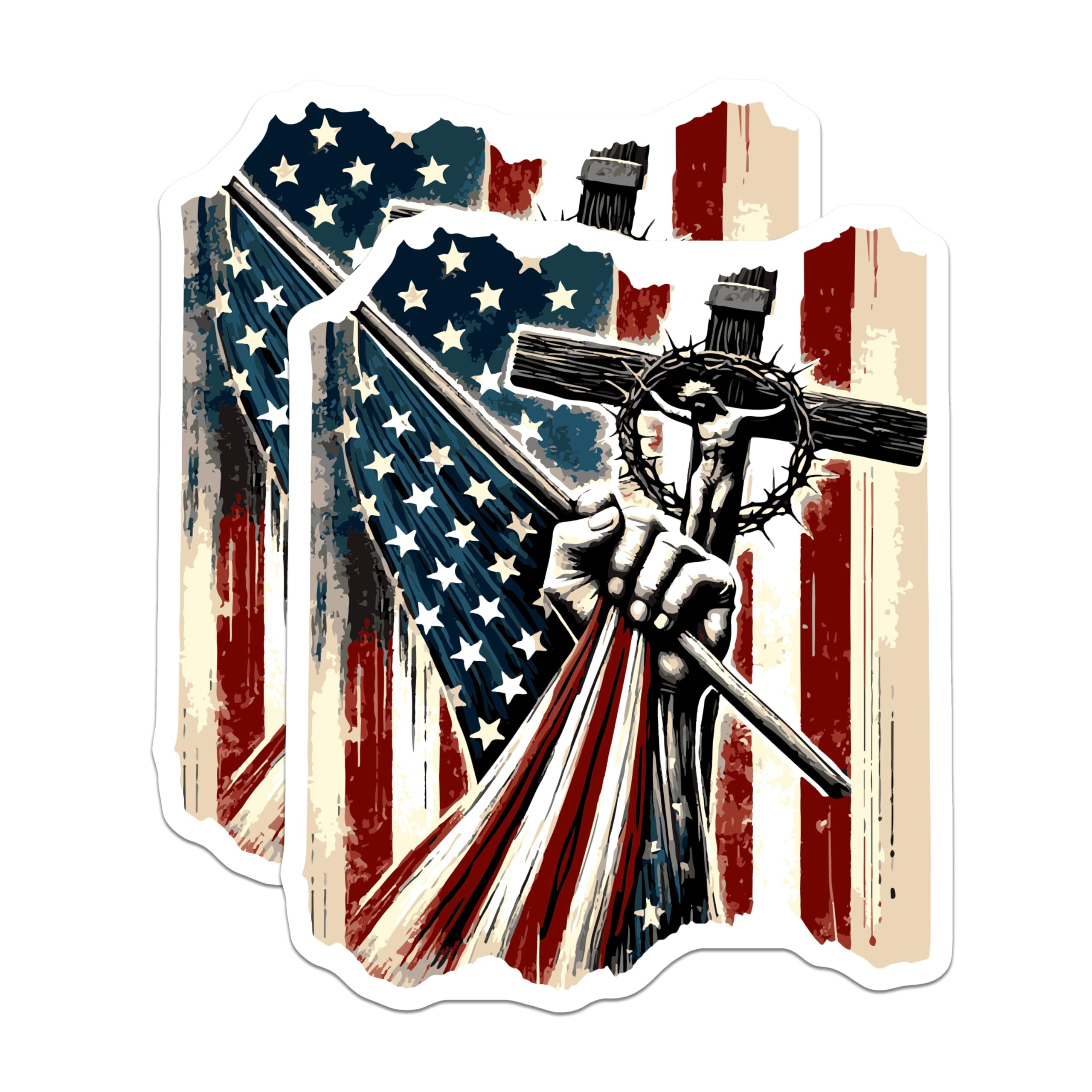 (2 Pack) American Flag Christian Cross Magnets - Patriotic Faith Display Decor - Religious Freedom Devotion Art - 5 Inches On Longest Side - Thick Durable Magnet - Made in USA - MAG22212