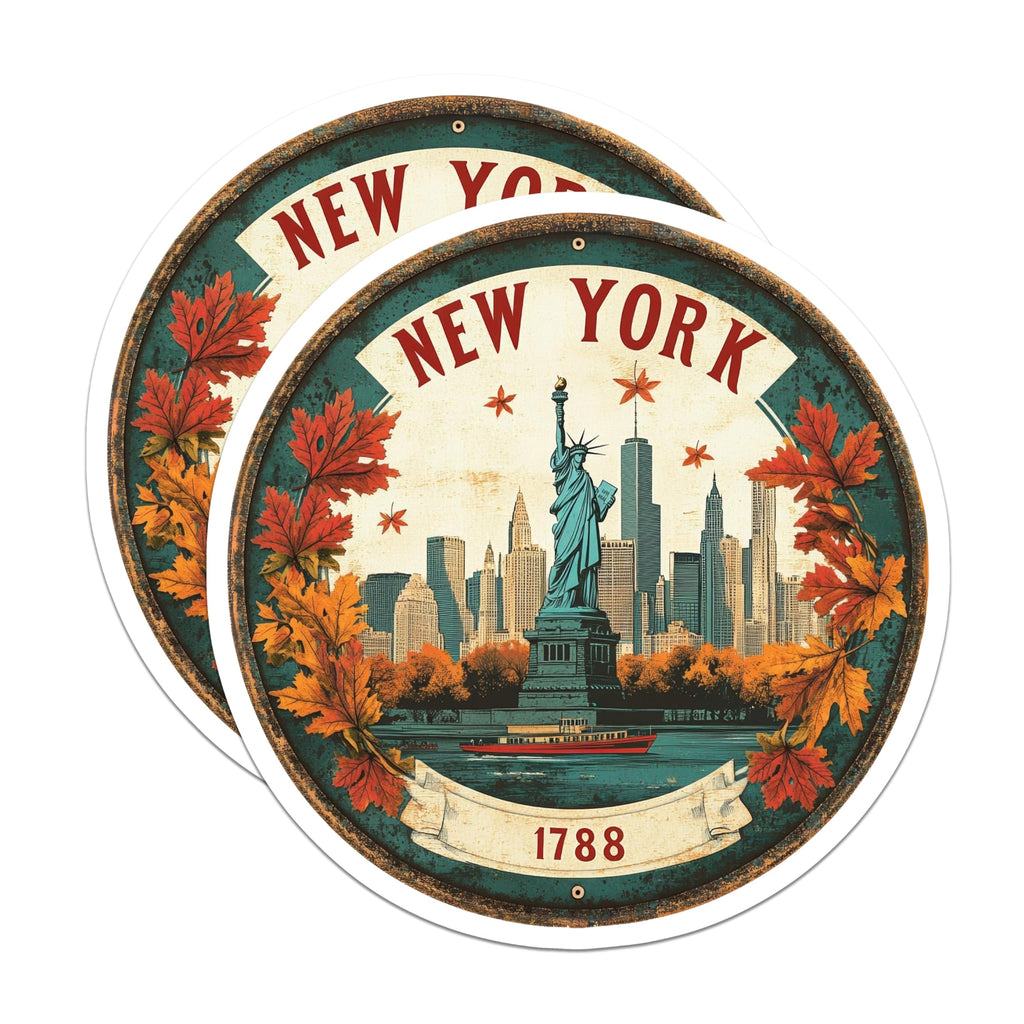(2 Pack) New York Magnets - Statue of Liberty Decor - Autumn Skyline Souvenirs - 5" On Longest Side - Premium Magnet - for Cars, Refrigerators, Toolboxes, Lockers - Made in USA - MAG15990