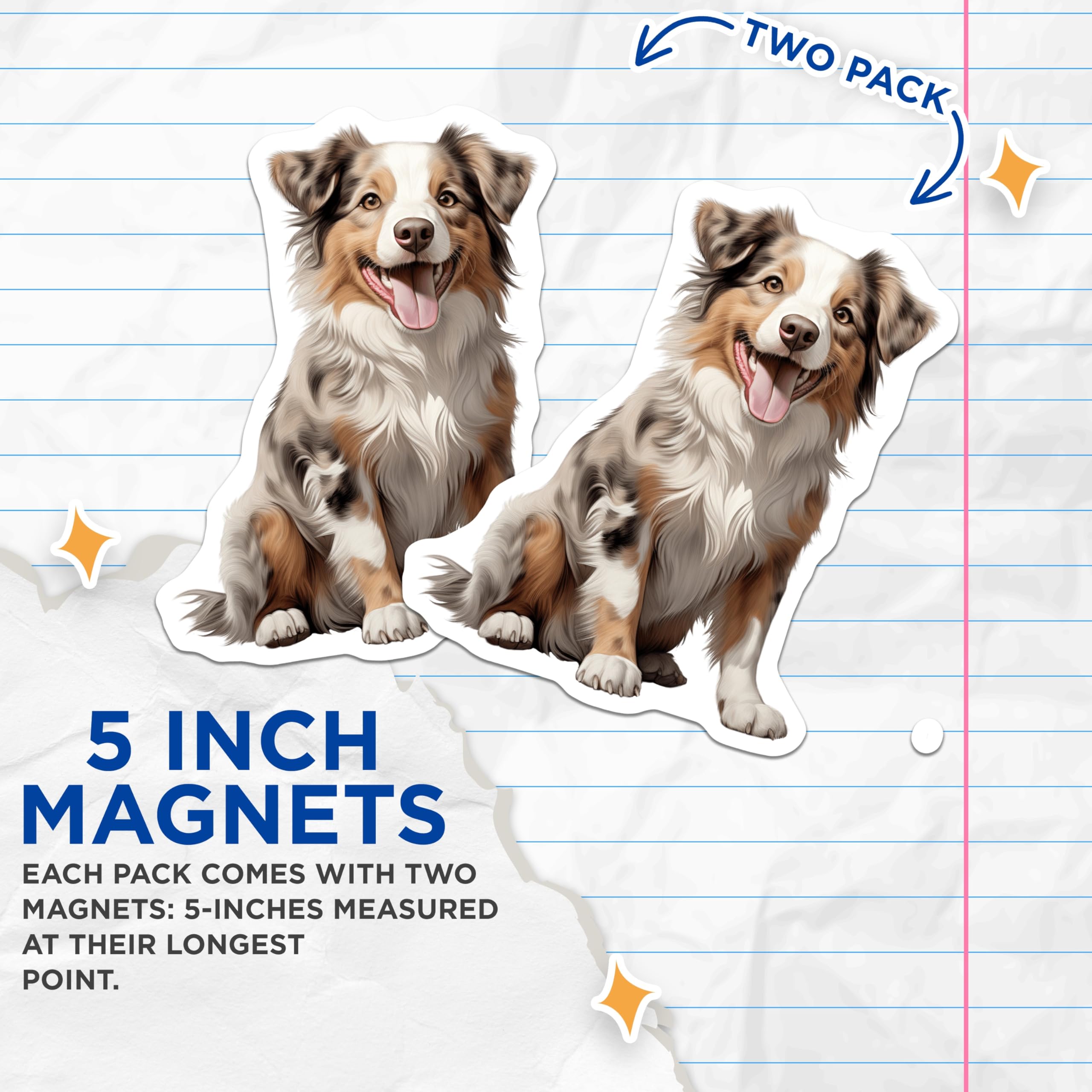 (2 Pack) Australian Shepherd Magnets - Aussie Dog Art - Dog Mom Decor for Fridge - 5 Inches On Longest Side - Thick Durable Magnet - Made in USA - MAG30285
