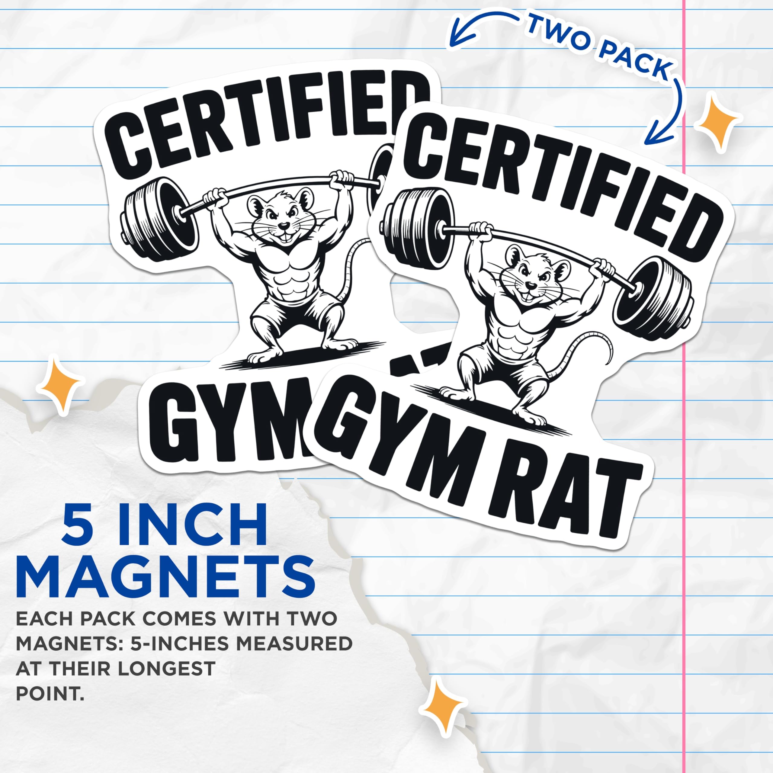 (2 Pack) Certified Gym Rat Magnets - Fitness Workout Humor - Weightlifting Inspiration - Bodybuilding Gym Decor - 5 Inches On Longest Side - Thick Durable Magnet - Made in USA - MAG23114