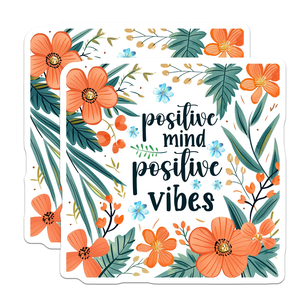(2 Pack) Positive Mind Positive Vibes Magnets - Boho Floral Decor - Inspirational Quote - Botanical Refrigerator Magnet - 5 Inches On Longest Side - Thick Durable Magnet - Made in USA - MAG37008