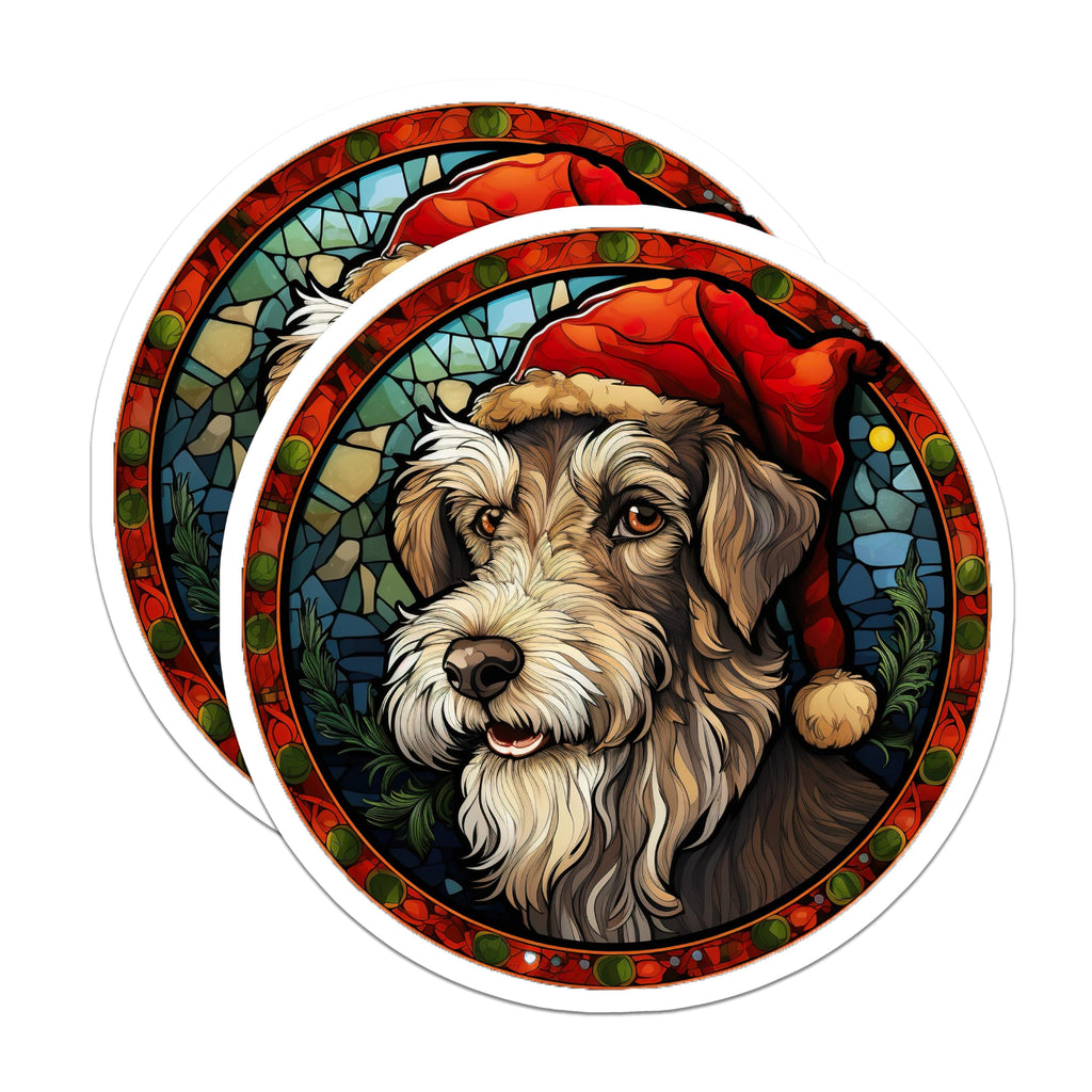 (2 Pack) Christmas Schnauzer Magnets - Festive Dog Santa Hat Pet Decor - Stained Glass Art Refrigerator Magnets - 5 Inches On Longest Side - Thick Durable Magnet - Made in USA - MAG24778