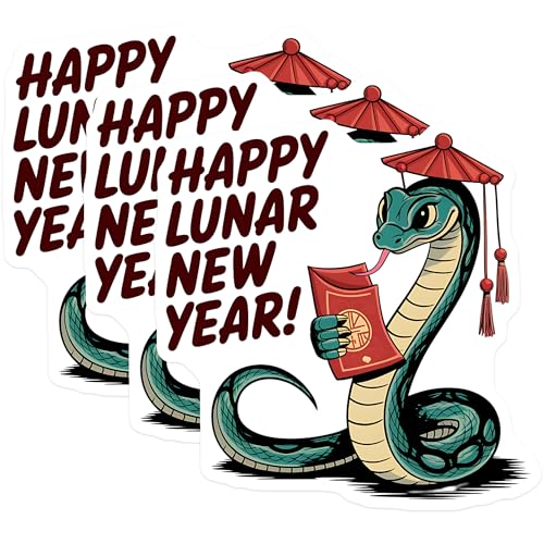 (3 Pack) Lunar New Year Snake Decals - Year of The Dragon Celebration - Chinese Zodiac Animal Stickers - 3 Inches On Longest Side - Easy Peel & Apply - Made in USA - 3MCS2907