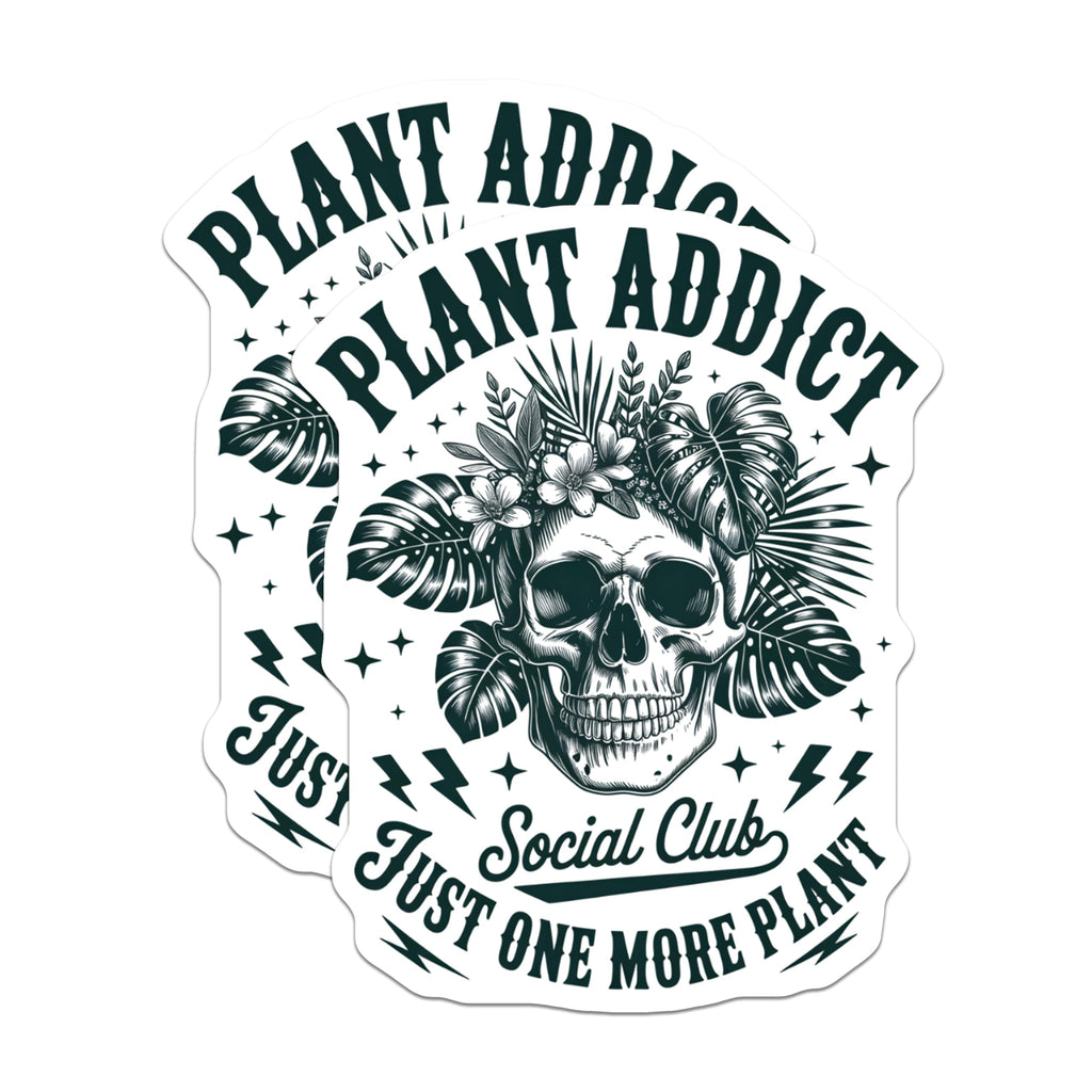 (2 Pack) Plant Addict Magnets - Gothic Skull Botanical Decor - Houseplant Social Club Art - 5 Inches On Longest Side - Thick Durable Magnet - Made in USA - MAG20431