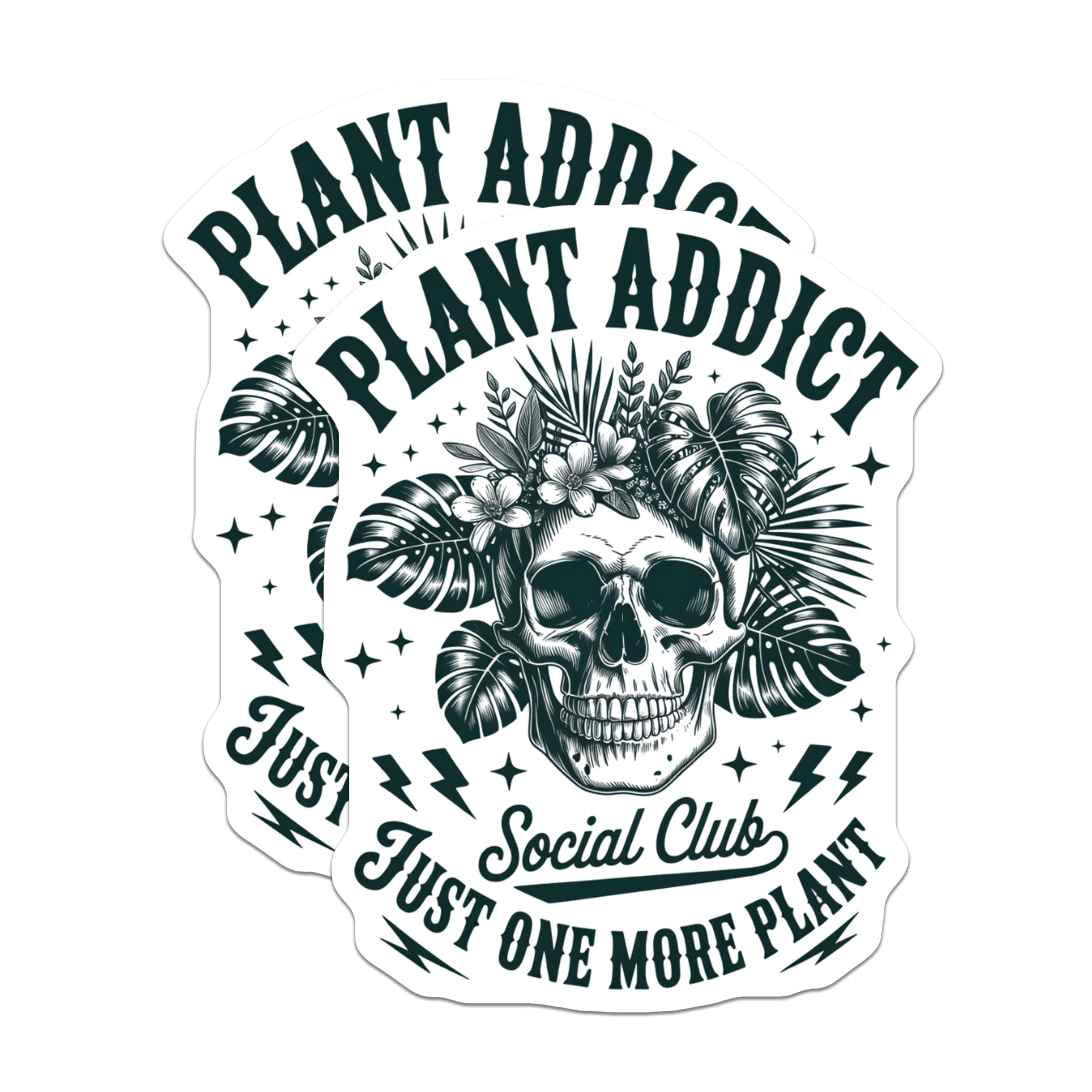 (2 Pack) Plant Addict Magnets - Gothic Skull Botanical Decor - Houseplant Social Club Art - 5 Inches On Longest Side - Thick Durable Magnet - Made in USA - MAG20431
