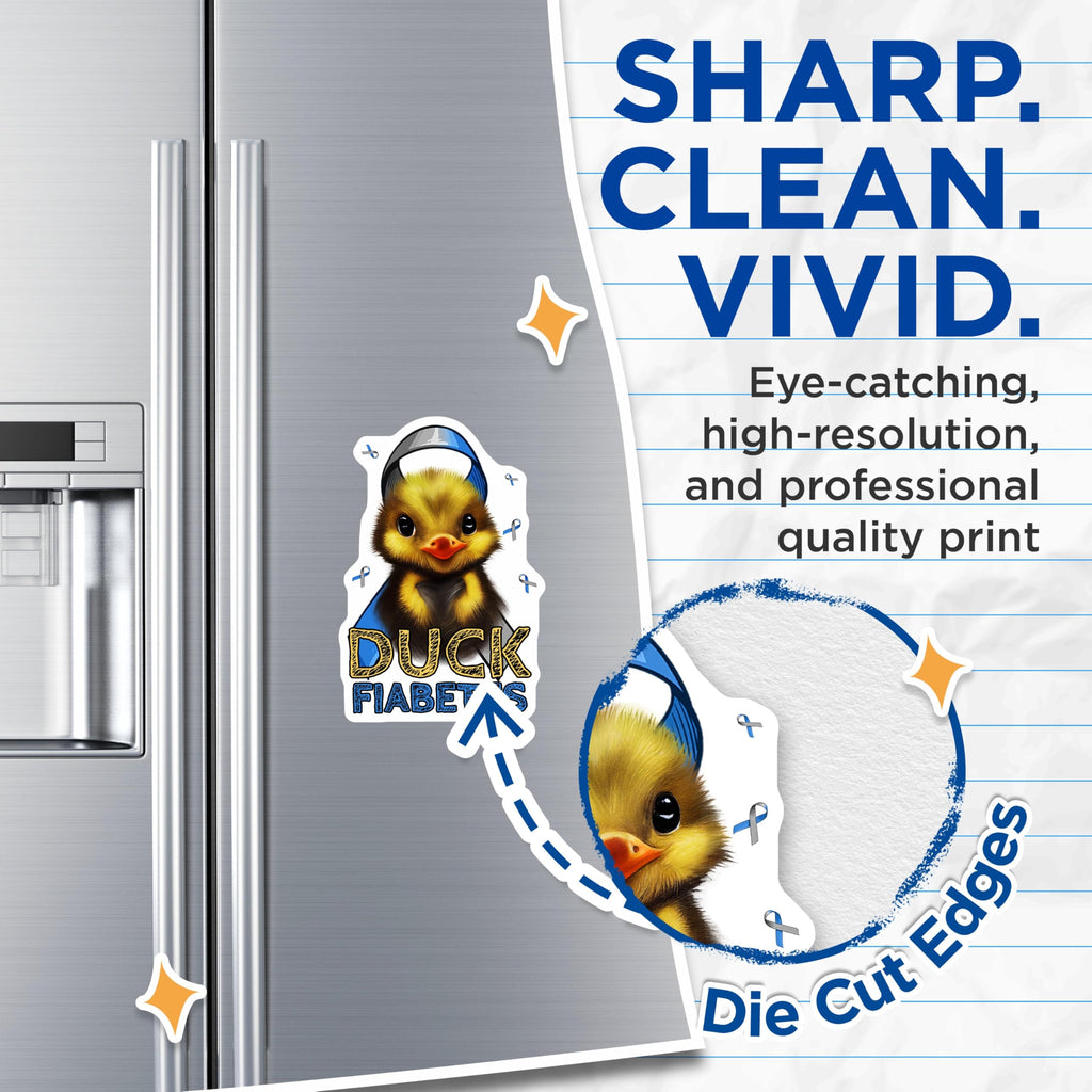 (2 Pack) Duck Fiabetes Magnets - Diabetes Awareness Support - Cute Duckling Illustration - 5" On Longest Side - Premium Magnet - for Cars, Refrigerators, Toolboxes, Lockers - Made in USA - MAG16762