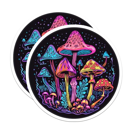 (2 Pack) Psychedelic Mushroom Stickers - Trippy Fungi - Retro Nature Art Design - 5" On Longest Side - Sticks to Smooth Flat Surfaces - Made in USA - BMCS6965