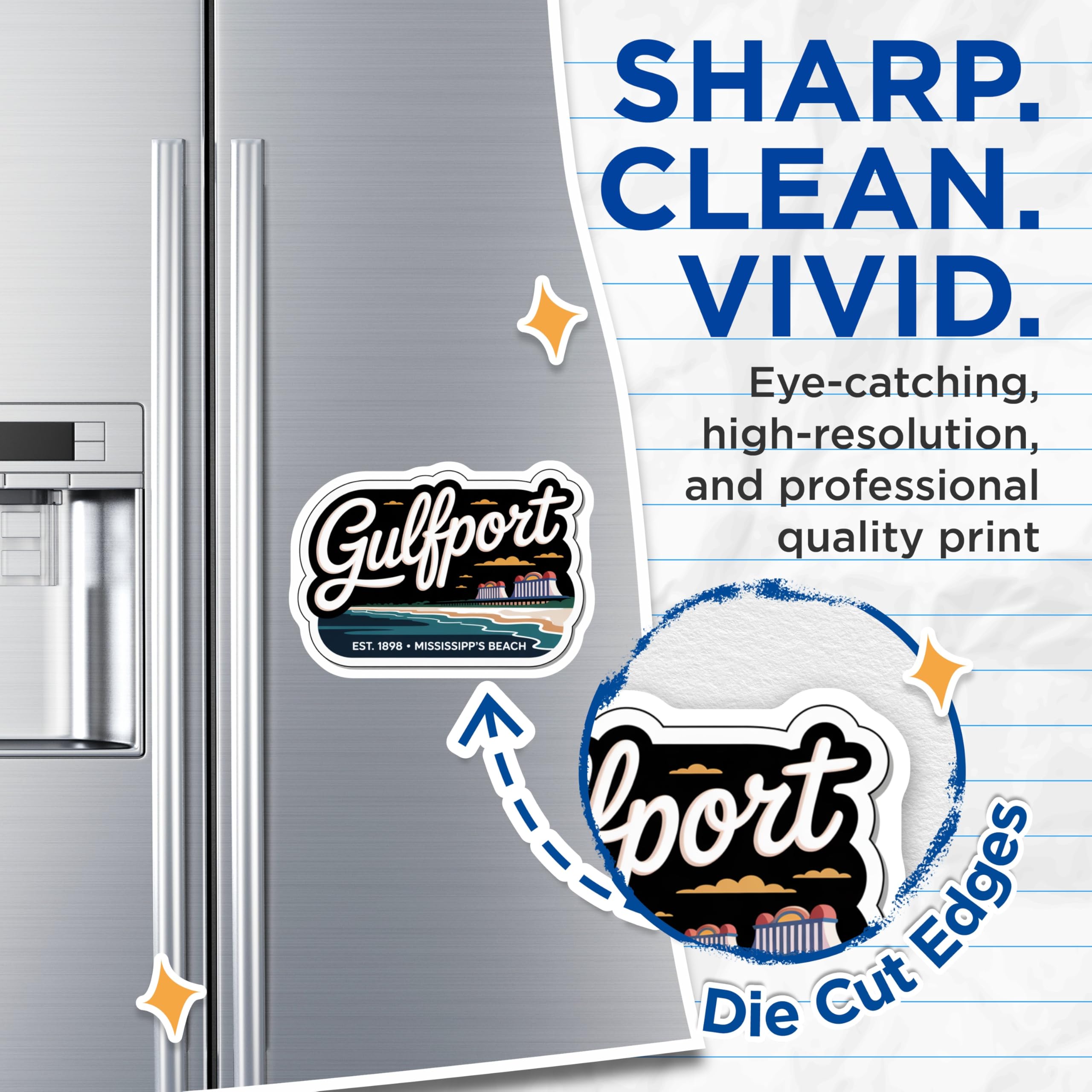 (2 Pack) Gulfport Mississippi Magnets - Mississippi Beach Souvenir - Travel Fridge Decor - 5" On Longest Side - Premium Magnet - for Cars, Refrigerators, Toolboxes, Lockers - Made in USA - MAG17412