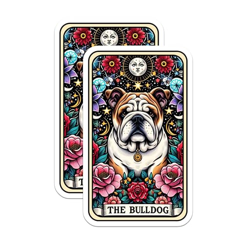 (2 Pack) The Bulldog Stickers - Floral Bulldog Stickers - Colorful Bulldog Art Stickers - 5" On Longest Side - Sticks to Smooth Flat Surfaces - Made in USA - BMCS4795