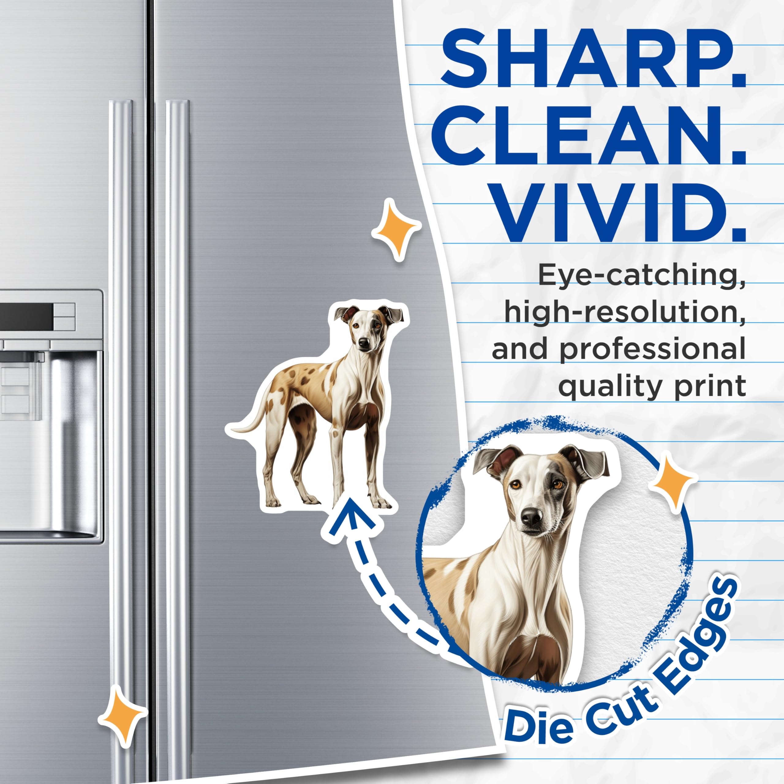 (2 Pack) Sighthound Dog Magnets - Greyhound Whippet Art - Pet Owner Refrigerator Decor - Dog Mom Dad Fridge Accent - 5 Inches On Longest Side - Thick Durable Magnet - Made in USA - MAG25061