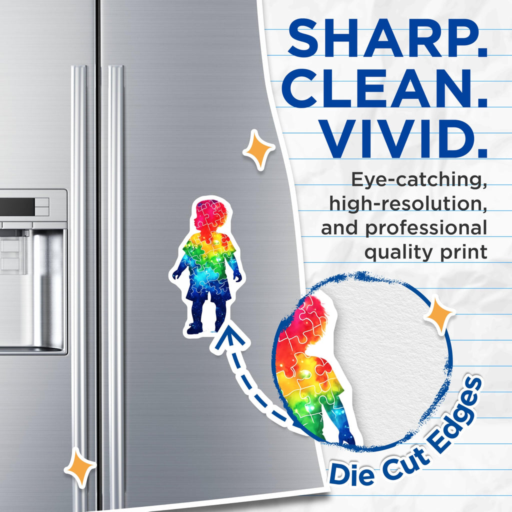 (2 Pack) Autism Awareness Silhouette Magnets - Puzzle Piece - Rainbow Design - Inclusive Decoration - 5" On Longest Side - for Cars, Fridges, Toolboxes - Made in USA - MAG7902