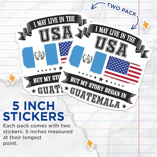 (2 Pack) Guatemala Roots Stickers - USA Patriotic - Cultural Heritage - 5" On Longest Side - Sticks to Smooth Flat Surfaces - Made in USA - BMCS5774