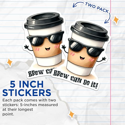 (2 Pack) Brew Can Do It Stickers - Motivational Coffee Stickers - Cute Coffee Cup Decal - 5" On Longest Side - Sticks to Any Smooth Flat Surface - Made in USA - BMCS3297