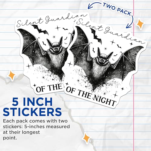 (2 Pack) Silent Guardian of The Night Stickers - Bat Themed Stickers - Gothic Night Creatures - 5" On Longest Side - Sticks to Any Smooth Flat Surface - Made in USA - BMCS3561