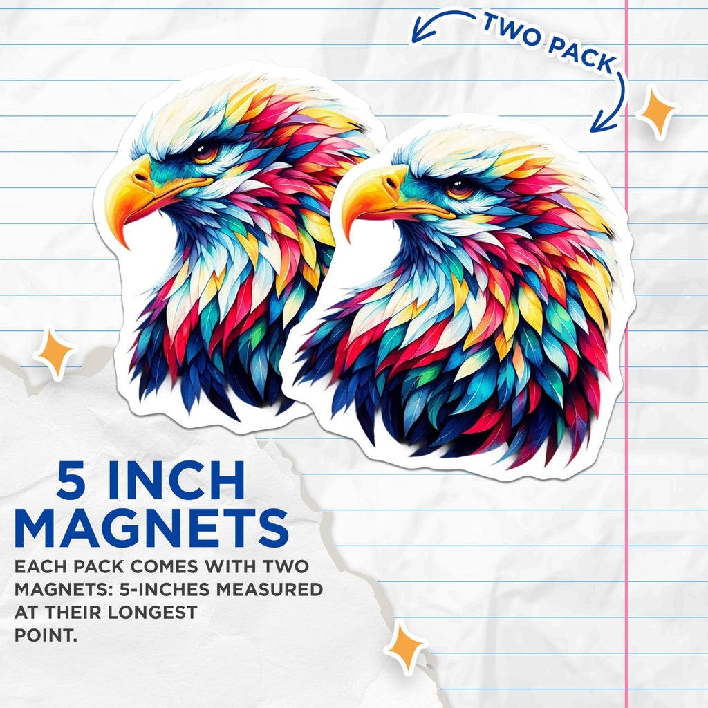 (2 Pack) Vibrant Rainbow Eagle Magnets - Abstract Wildlife Art Decor - Majestic Bird Artwork - Unique Home Office Accent - 5 Inches On Longest Side - Thick Durable Magnet - Made in USA - MAG20904