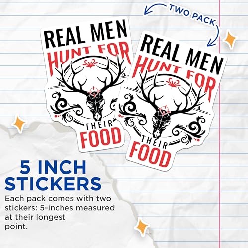(2 Pack) Real Men Hunt for Their Food Stickers - Outdoor Enthusiast - Deer Skull Decal - 5" On Longest Side - Sticks to Smooth Flat Surfaces - Made in USA - BMCS8776 - BMCS8776