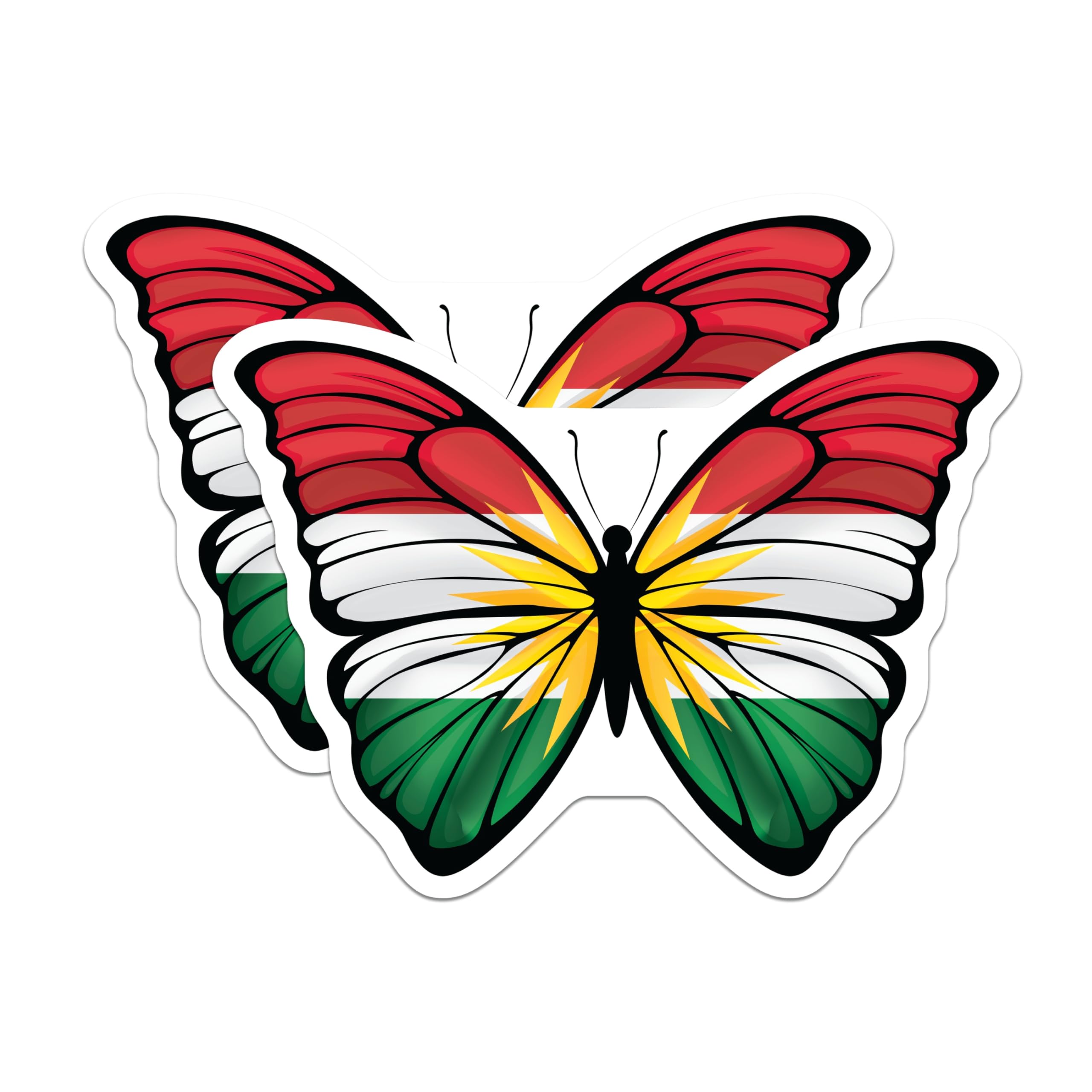 (2 Pack) Kurdish Flag Butterfly Magnets - Kurdistan Theme - Kurdish Pride Decor - 5" On Longest Side - Premium Magnet - for Cars, Refrigerators, Toolboxes, Lockers - Made in USA - MAG17733