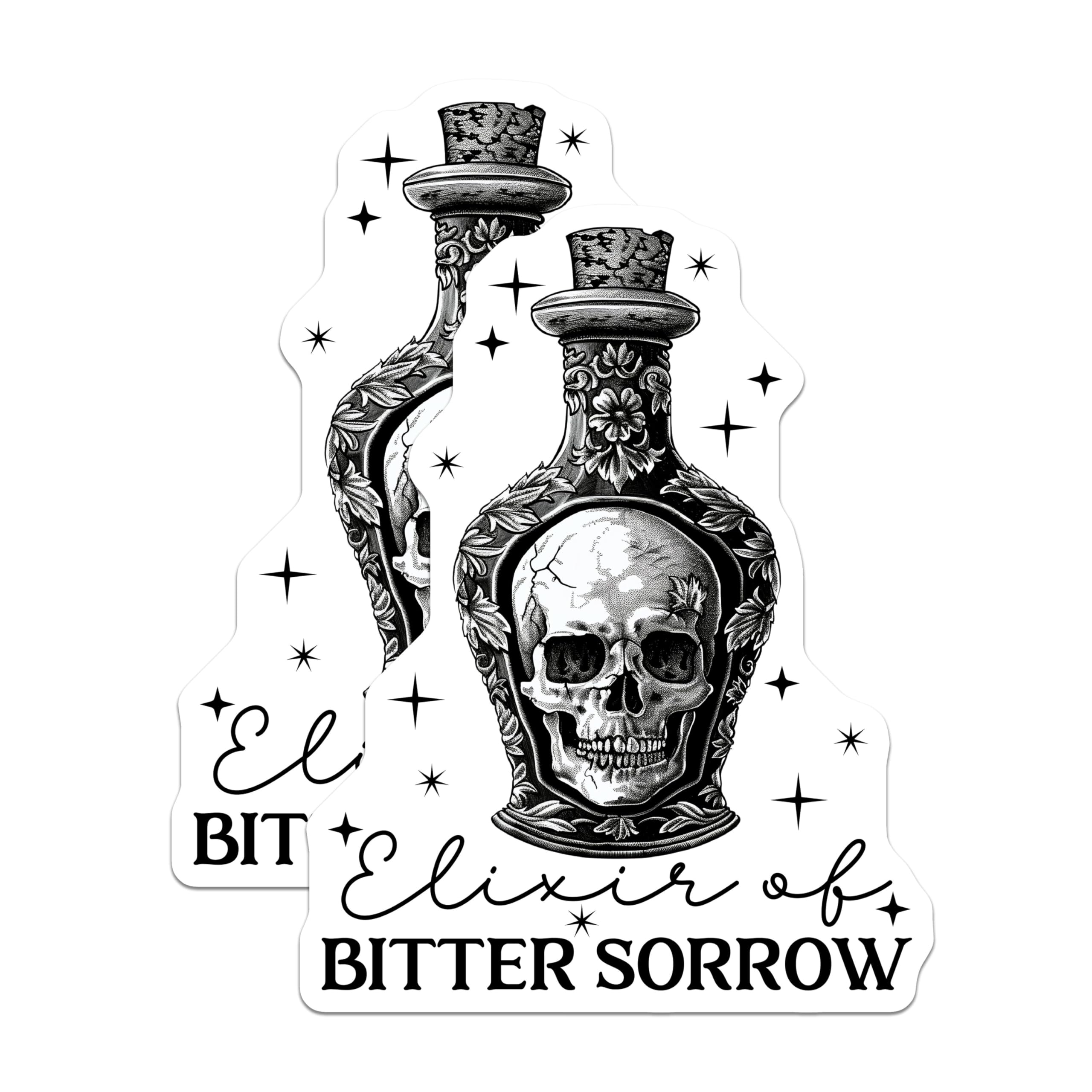 (2 Pack) Elixir of Bitter Sorrow Magnets - Skull Bottle - Halloween Decor - Gothic Kitchen - 5" On Longest Side - for Cars, Refrigerators, Toolboxes, Lockers - Made in USA BMCS3448