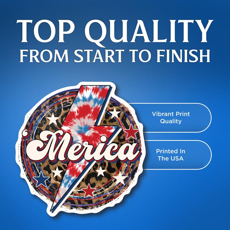 (2 Pack) Merica Stickers - Red White and Blue with Cheetah Print - 5" On Longest Side - for Car, Truck, SUV - Easy Peel and Stick Vinyl Decals - Made in USA - BMCS0116