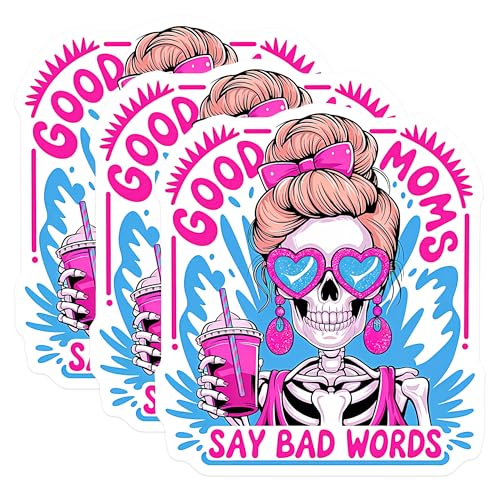 (3 Pack) Good Moms Say Bad Words Decals - Skeleton Mom - Funny Mom Laptop Decal- 3 Inches On Longest Side - Easy Peel & Apply - Made in USA - 3MCS5963