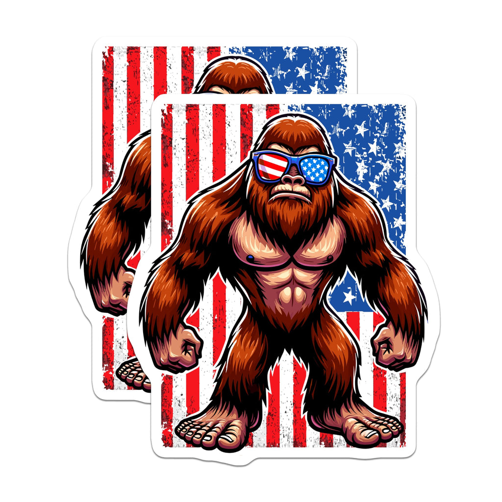(2 Pack) Bigfoot Magnets - Patriotic Sasquatch - American Flag Decor - Funny Cryptozoology - USA Pride Legend - 5 Inches On Longest Side - Thick Durable Magnet - Made in USA - MAG21661
