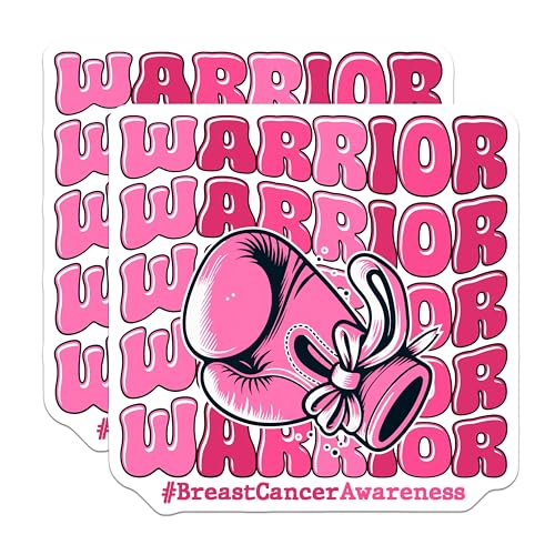 (2 Pack) Warrior Stickers - Breast Cancer Awareness - Motivational Boxing Glove Decal - 5" On Longest Side - Sticks to Smooth Flat Surfaces - Made in USA - BMCS5803