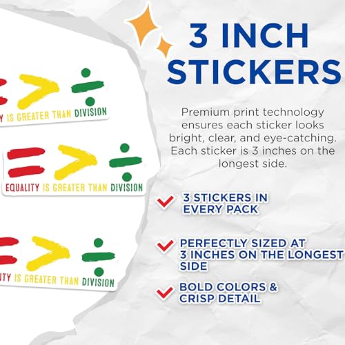 (3 Pack) Equality Decals - Greater Than Sign - Division Symbol - Laptop Decal- 3 Inches On Longest Side - Easy Peel & Apply - Made in USA - 3MCS5486