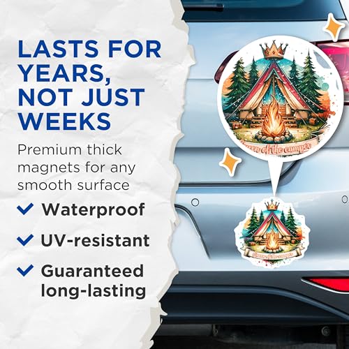(2 Pack) Queen of The Camper Magnets - Camping Decoration - Outdoor Adventure Novelty Magnets - Camper Life Magnets - 5" On Longest Side - for Cars, Fridges, Toolboxes - Made in USA - MAG6769