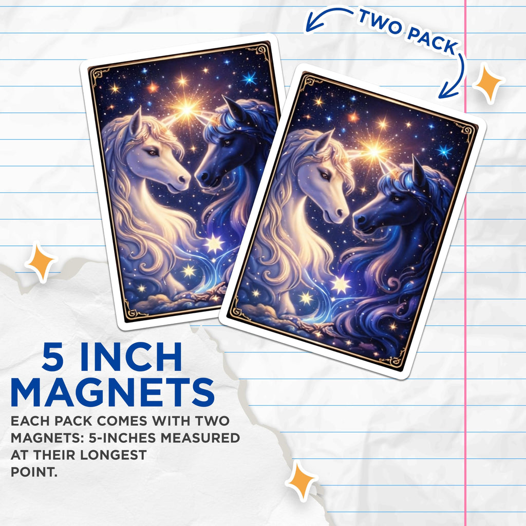 (2 Pack) Unicorn Magnets - Celestial Decor - Fantasy Art Fridge Magnets - 5" On Longest Side - Premium Magnet - for Cars, Refrigerators, Toolboxes, Lockers - Made in USA - MAG16028