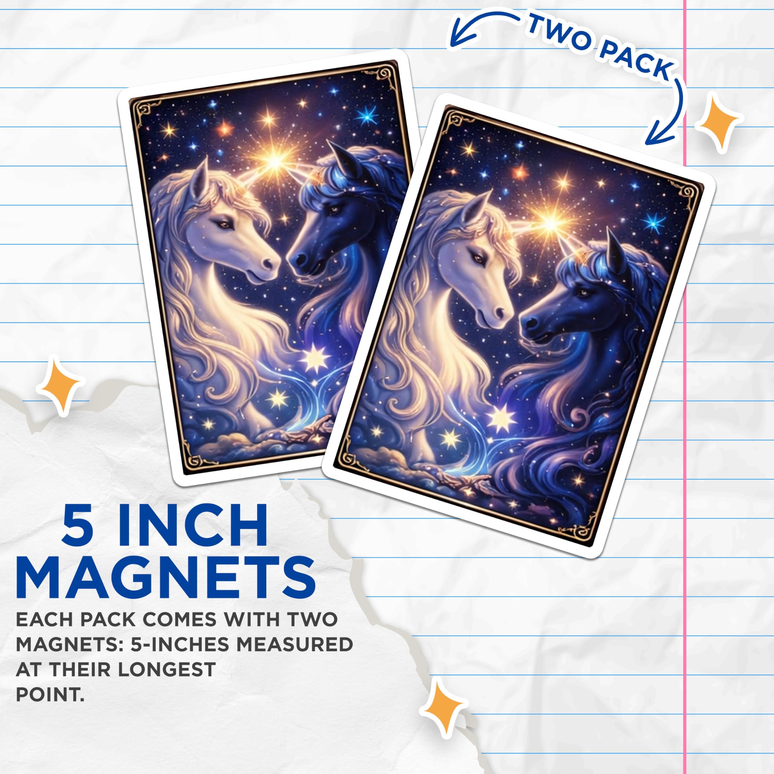 (2 Pack) Unicorn Magnets - Celestial Decor - Fantasy Art Fridge Magnets - 5" On Longest Side - Premium Magnet - for Cars, Refrigerators, Toolboxes, Lockers - Made in USA - MAG16028