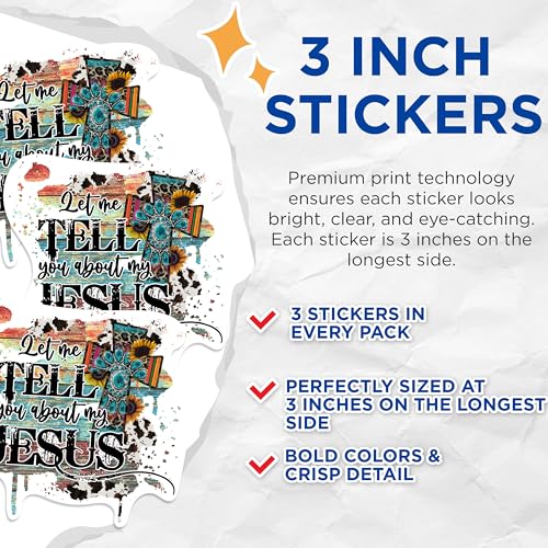 (3 Pack) Jesus Decals - Sunflower Christian - Western Faith Laptop Decals - 3 Inches On Longest Side - Easy Peel & Apply - Made in USA - 3MCS1169