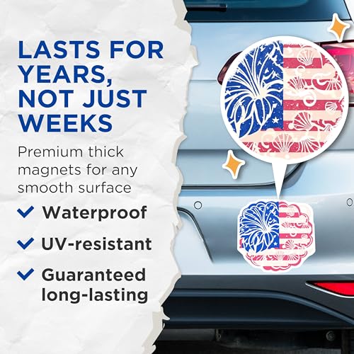 (2 Pack) Patriotic USA Flag Magnets Magnets - American Flag Fireworks Design - 5" On Longest Side - Made in USA - Sticks to Refrigerators & Metal Surfaces - MAG8985
