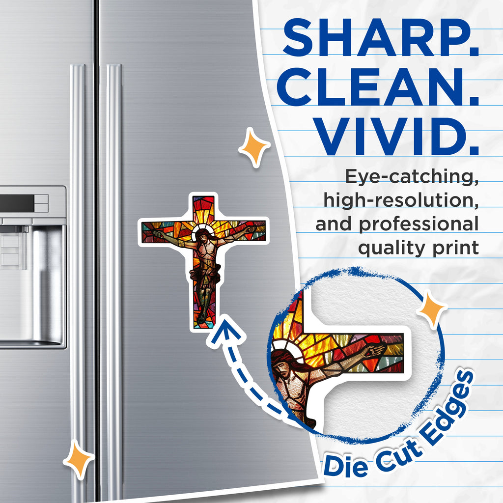 (2 Pack) Stained Glass Jesus Cross Magnets - Christian Crucifixion Art Display - Religious Devotional Home Decor - 5 Inches On Longest Side - Thick Durable Magnet - Made in USA - MAG39694