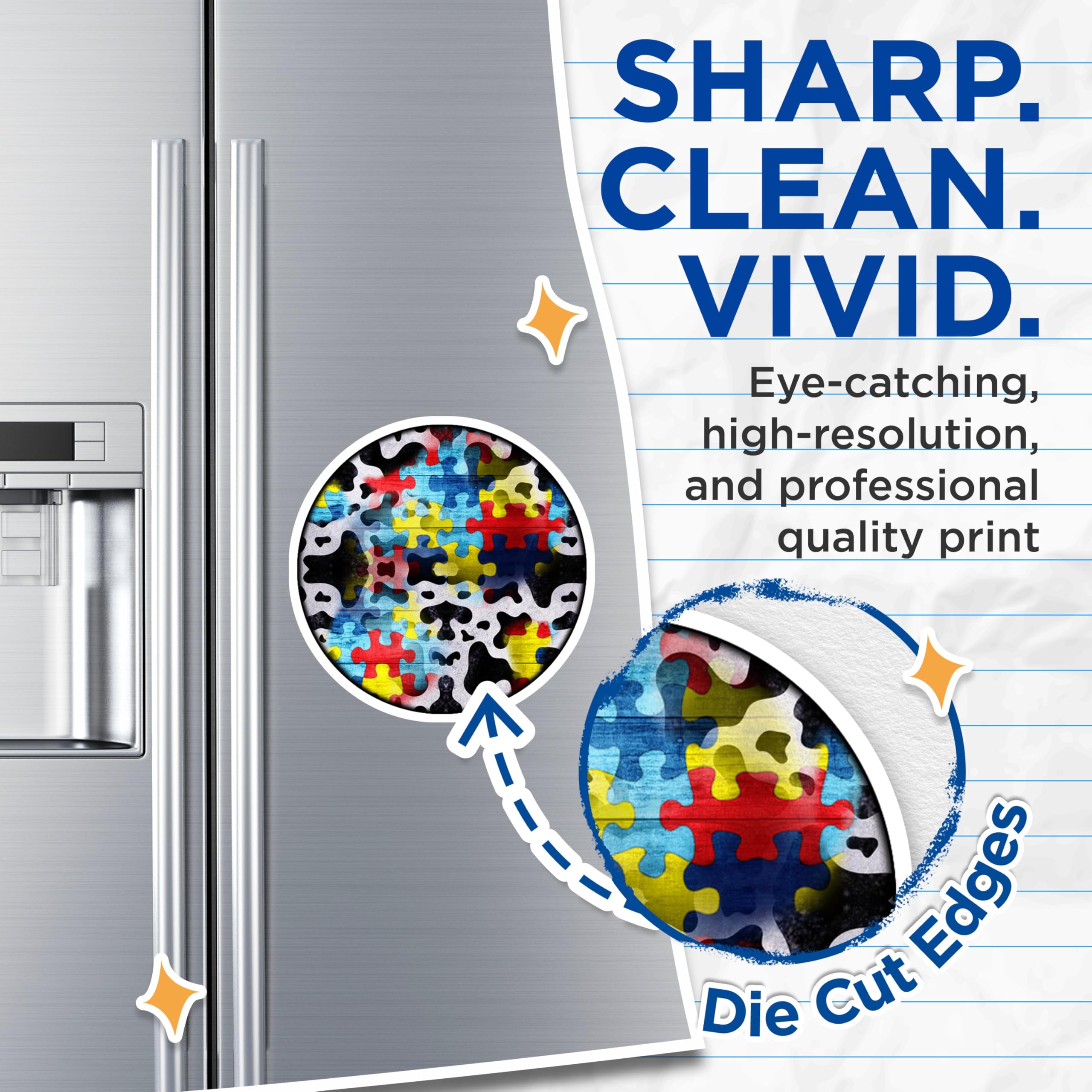 (2 Pack) Puzzle Piece Magnets - Abstract Colorful Design - Refrigerator Locker Art - 5 Inches On Longest Side - Thick Durable Magnet - Made in USA - MAG23356